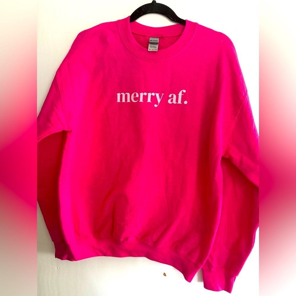 Pink Sweater with 'Merry AF' Print
